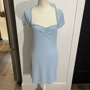 Abound Blue Ribbed Knit Lettuce Hem Short Sleeve Dress Medium
